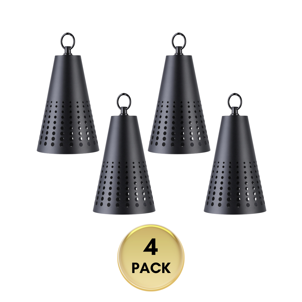 Outdoor Landscape Lighting LED 12V Low Voltage HLA04 Tiki Low Voltage Black Pendant 5W 2200K Integrated LED Aluminum Light Hanging Patio Light 4 Pack