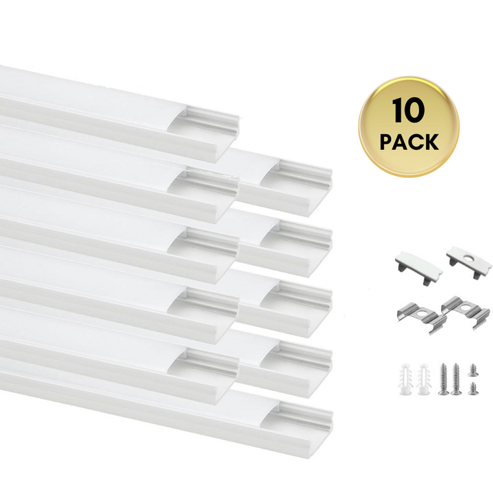 Outdoor Landscape Lighting LED 12V Low Voltage AC06 U-Shaped Silver or White Rectangular Aluminum Channel 3.3FT/1M For Max 12mm LED Strip Lights Pack of 10 or 20 10 Pack - 2M (6.6ft) White