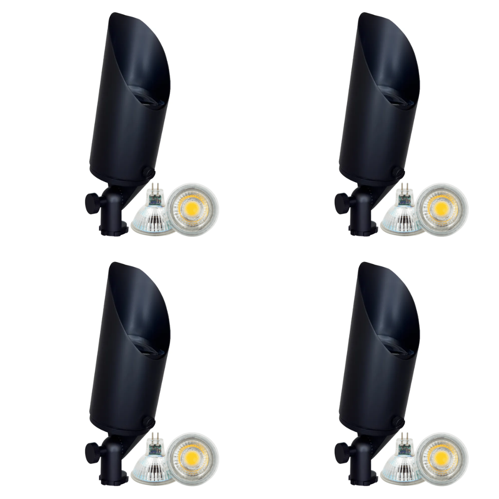 Outdoor Landscape Lighting LED 12V Low Voltage SPB04 4x/8x/12x Package Adjustable 12V Low Voltage LED Bullet Landscape Brass Spotlight Outdoor Lighting with MR16 5W 3000K Bulb Black Brass 4 Pack