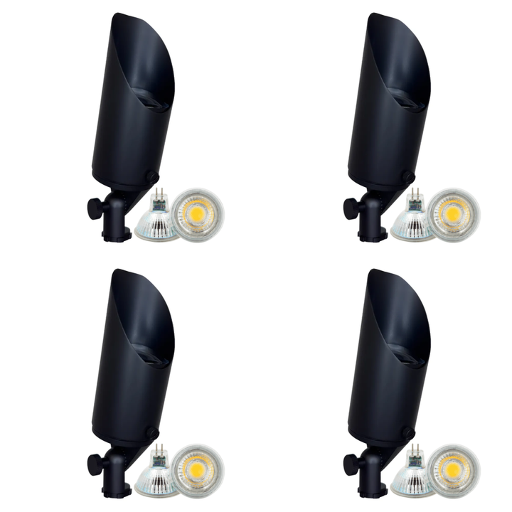 Outdoor Landscape Lighting LED 12V Low Voltage SPB04 4x/8x/12x Package Adjustable 12V Low Voltage LED Bullet Landscape Brass Spotlight Outdoor Lighting with MR16 5W 3000K Bulb Black Brass 4 Pack