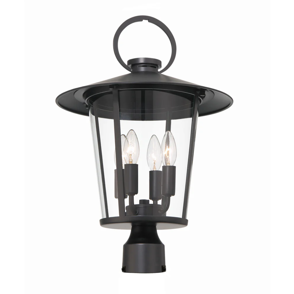 Outdoor Landscape Lighting LED 12V Low Voltage Andover 4 Light Outdoor Post Light 14"x20.5" Stainless Steel and Glass Matte Black Finish 120V 4 E12 Candelabra Base LED Bulb Sockets Casual Farmhouse Lantern for Patio, Garden, Exterior Posts