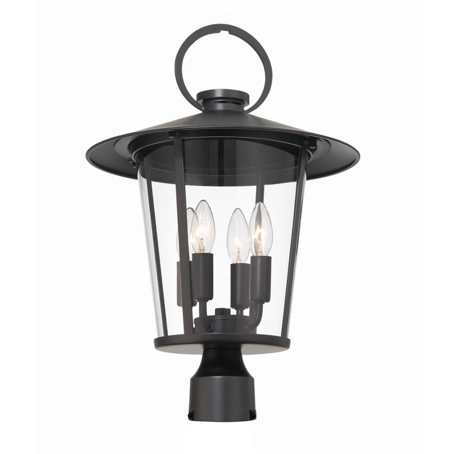 Outdoor Landscape Lighting LED 12V Low Voltage Andover 4 Light Outdoor Post Light 14"x20.5" Stainless Steel and Glass Matte Black Finish 120V 4 E12 Candelabra Base LED Bulb Sockets Casual Farmhouse Lantern for Patio, Garden, Exterior Posts