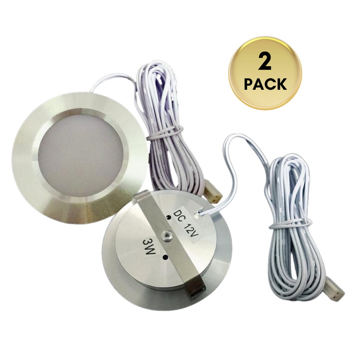 Outdoor Landscape Lighting LED 12V Low Voltage CBA02 2-Pack 12V 3W Round LED Dimmable Aluminum Recessed Cabinet Light Fixture