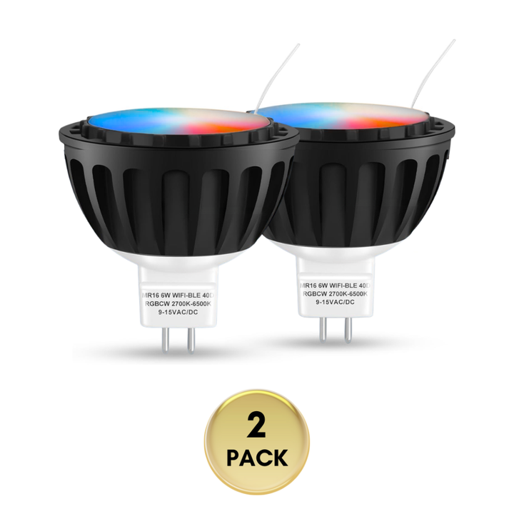 Outdoor Landscape Lighting LED 12V Low Voltage RGBCW MR16 6W Smart WIFI Bluetooth Control LED Light Bulb 6 Pack, Energy Saving RGBCW Color Changing 2700K-6500K 12V Outdoor LED Bulb Compatible with Alexa and Google Assistant 2 Pack