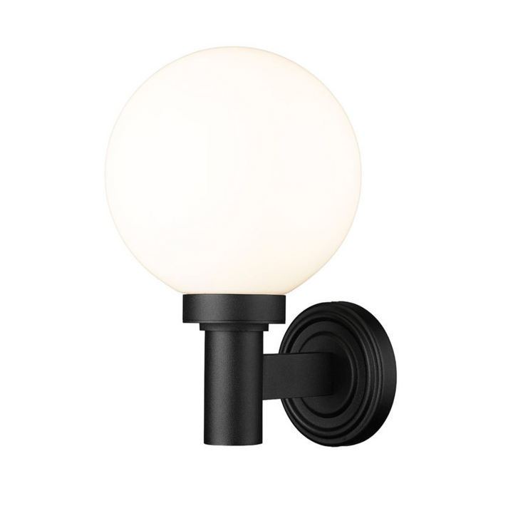 Outdoor Landscape Lighting LED 12V Low Voltage Laurent Outdoor Wall Sconce Light 1 E26 Medium Base Light Bulb Socket Outdoor Marine Grade Aluminum and Glass 9" x 8" x 12.5" Black with White Opal Finish 120V for Garden, Interior, Exterior, Garage and Patio 597M-BK