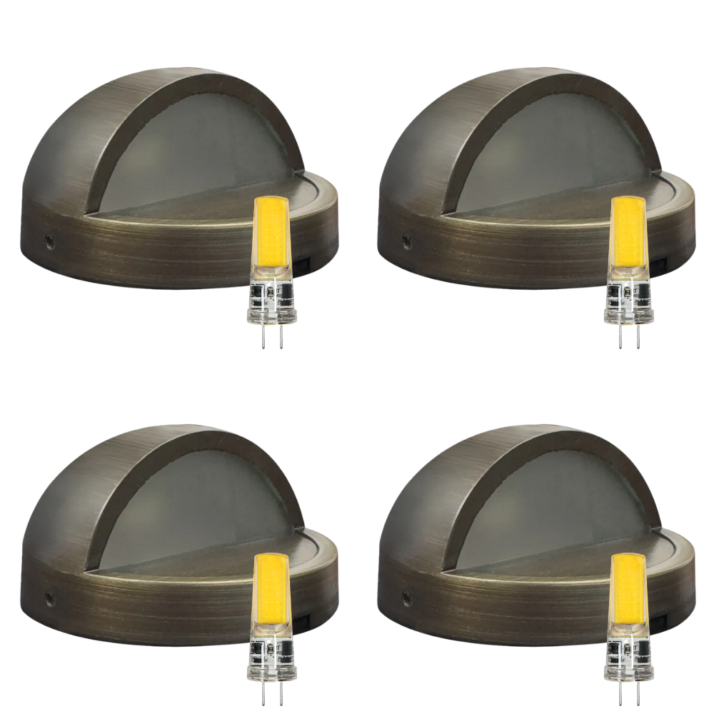 Outdoor Landscape Lighting LED 12V Low Voltage STB09 4x/8x/12x Package LED Brass 3.42" Round Deck Light Surface Mount 12V Low Voltage Landscape Lighting 3W 3000K Bulb 4 Pack Natural Brass
