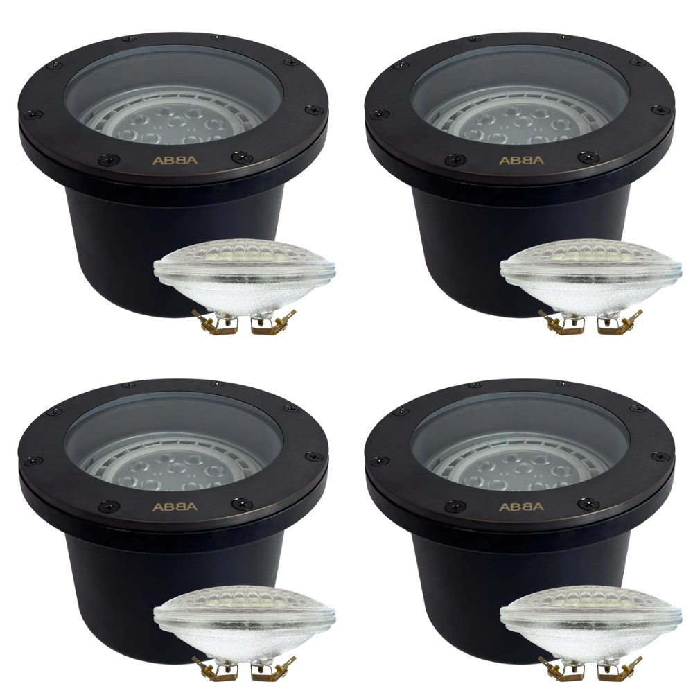 Outdoor Landscape Lighting LED 12V Low Voltage UNB08 4x/8x/12x Package Cast Brass 12V Low Voltage Commercial LED In-ground Well Light IP65 Waterproof with PAR36 10W 160° 3000K Light Bulb 4 Pack Dark Brass