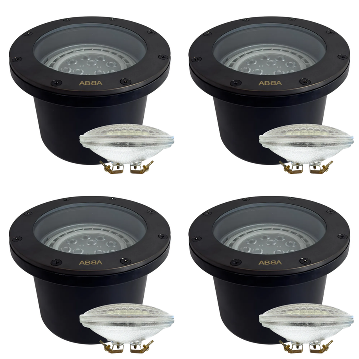 Outdoor Landscape Lighting LED 12V Low Voltage UNB08 4x/8x/12x Package Cast Brass 12V Low Voltage Commercial LED In-ground Well Light IP65 Waterproof with PAR36 10W 160° 3000K Light Bulb 4 Pack Dark Brass