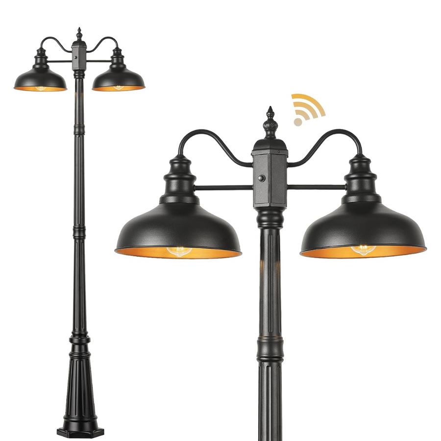 Outdoor Landscape Lighting LED 12V Low Voltage PLH03 Vintage Black Aluminum 2-Head Post Light 87.8" Pole Vintage Panels with Dusk-to-Dawn Sensor 2 E26 Base Medium Base Socket 120V for Garden, Exterior Lighting Dusk-to-Dawn Only