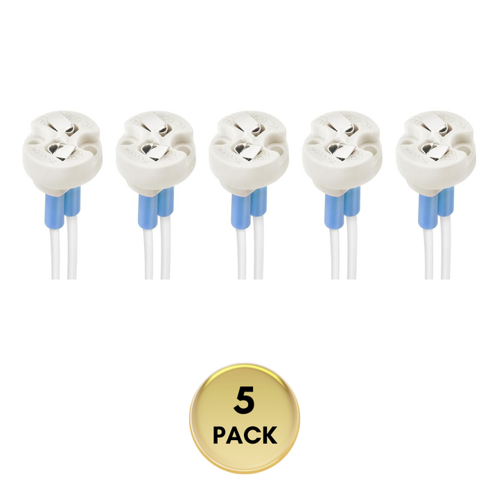Outdoor Landscape Lighting LED 12V Low Voltage Ceramic Socket Adapter for G4, G6.35, MR11, MR16 Bulbs Package – 12V-250V Heat-Resistant Light Bulb Holder for Halogen and LED – Replacement Connector 5 Pack