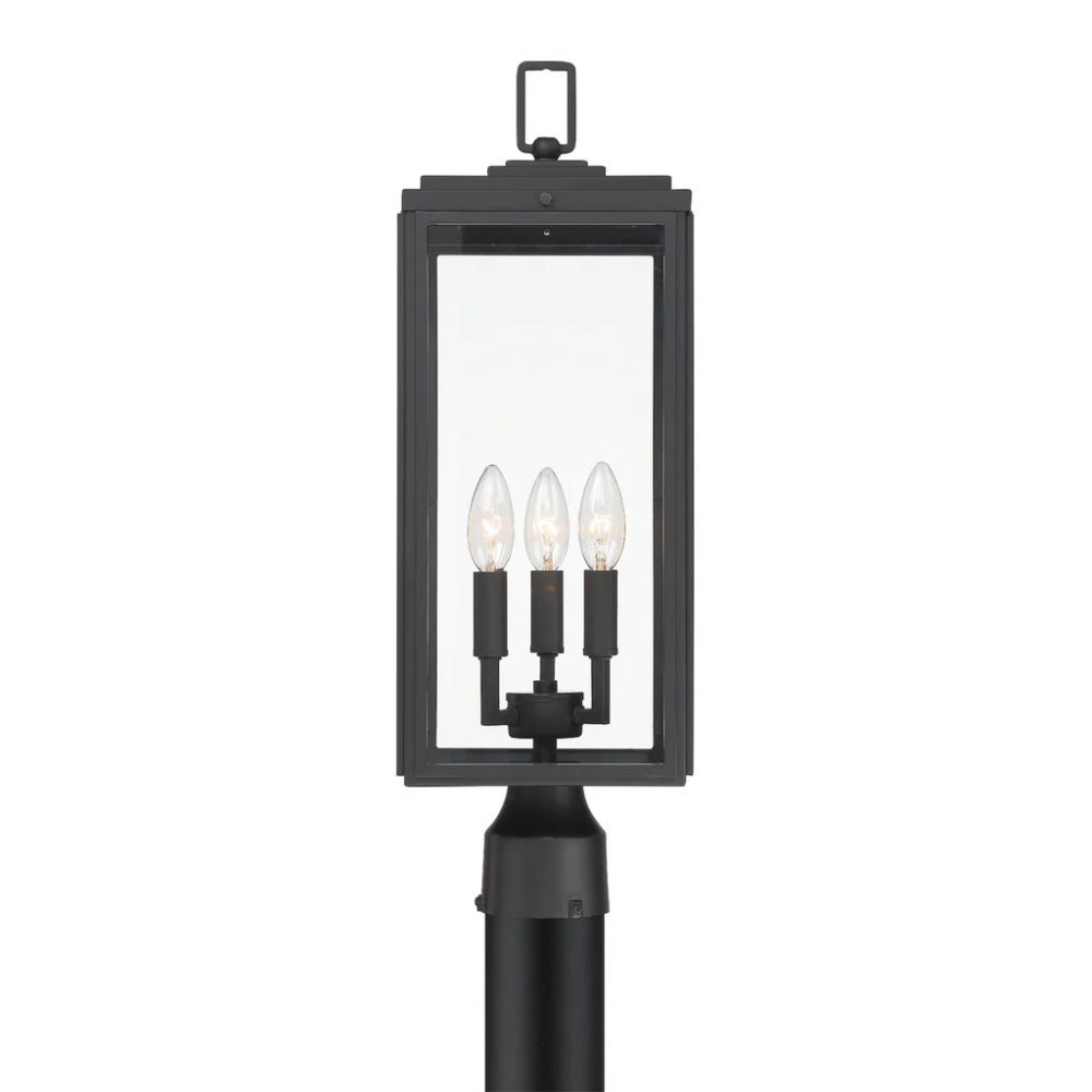 Outdoor Landscape Lighting LED 12V Low Voltage Bryon 3 Light Outdoor Post Light 7.5"x22.25" Stainless Steel and Glass Matte Black Finish 120V 3 E12 Candelabra Base LED Bulb Sockets Casual Farmhouse Lantern for Patio, Garden, Exterior Posts