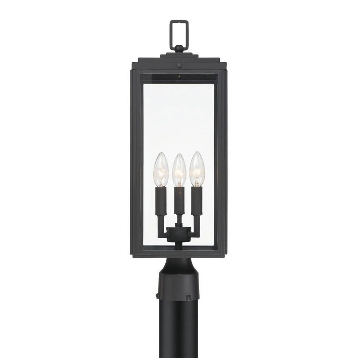 Outdoor Landscape Lighting LED 12V Low Voltage Bryon 3 Light Outdoor Post Light 7.5"x22.25" Stainless Steel and Glass Matte Black Finish 120V 3 E12 Candelabra Base LED Bulb Sockets Casual Farmhouse Lantern for Patio, Garden, Exterior Posts