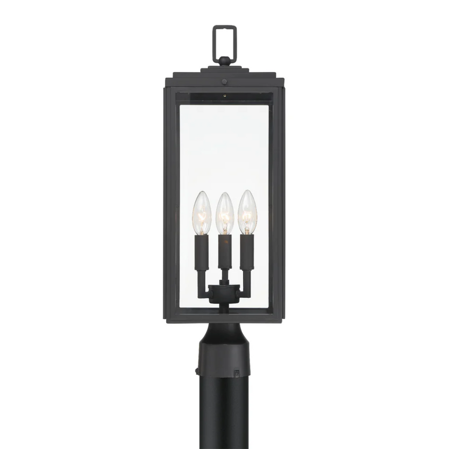 Outdoor Landscape Lighting LED 12V Low Voltage Bryon 3 Light Outdoor Post Light 7.5"x22.25" Stainless Steel and Glass Matte Black Finish 120V 3 E12 Candelabra Base LED Bulb Sockets Casual Farmhouse Lantern for Patio, Garden, Exterior Posts