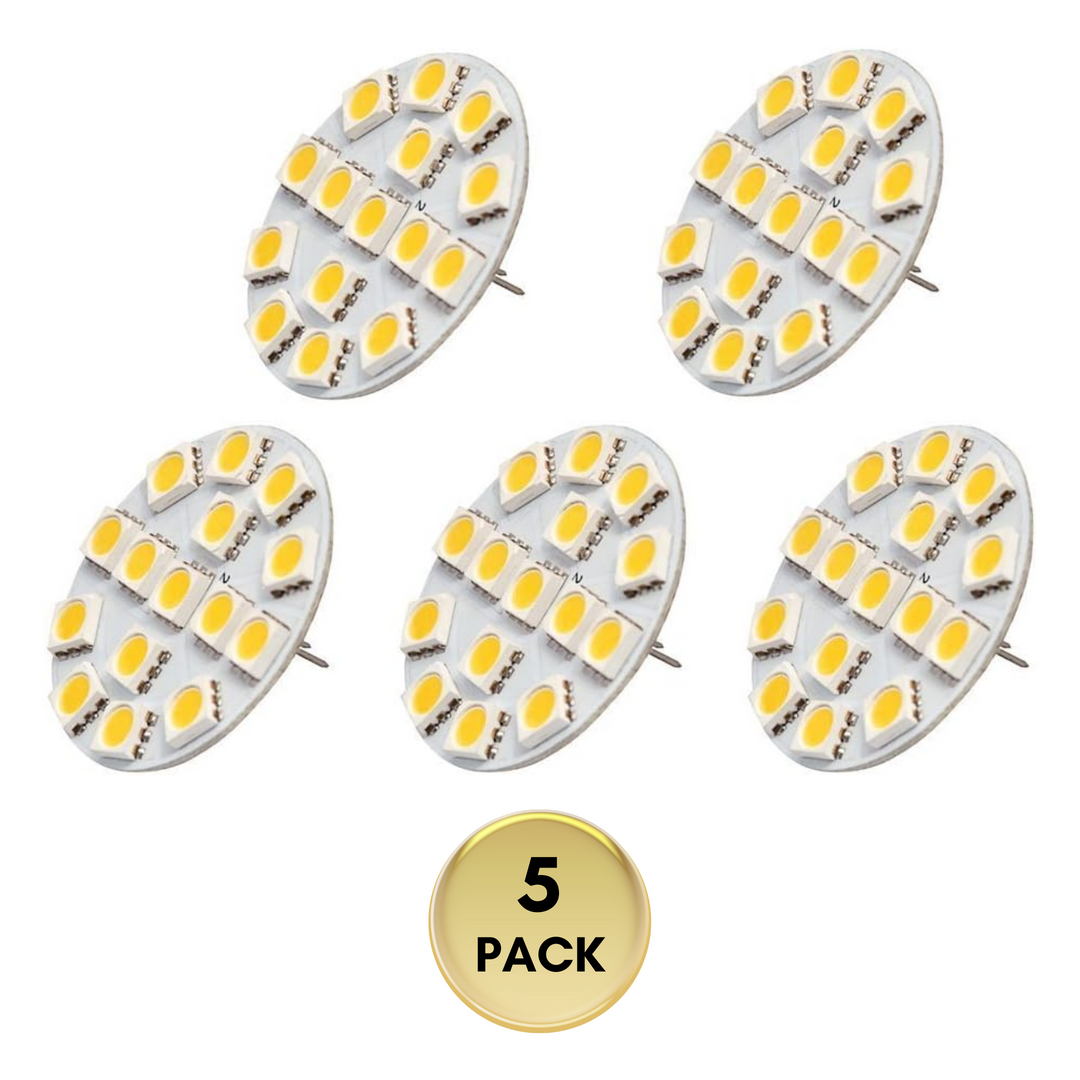 Outdoor Landscape Lighting LED 12V Low Voltage G4 5-Pack 1W and 3W 300LM 3000K Non-Dimmable SMD Standard Back-Pin Flat LED Light Bulb 12V 180° Bulb Energy Efficient 3W 300LM