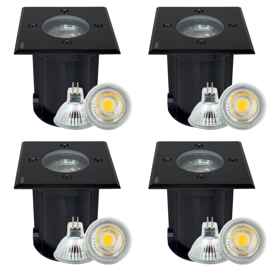 Outdoor Landscape Lighting LED 12V Low Voltage UNS01 4x/8x/12x Package Low Voltage LED In-Ground Well Light Square Stainless Steel Landscape Lighting Waterproof with MR16 5W 3000K Bulb Black 4 Pack