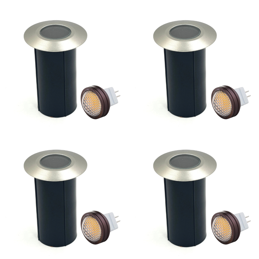 Outdoor Landscape Lighting LED 12V Low Voltage UNBP07 Mortirolo Brass / Stainless Steel In-Ground Well Light 4x/8x/12x MR8 2.5W Dimmable 2700K Package Low Voltage Outdoor Lighting Stainless Steel 4 Pack