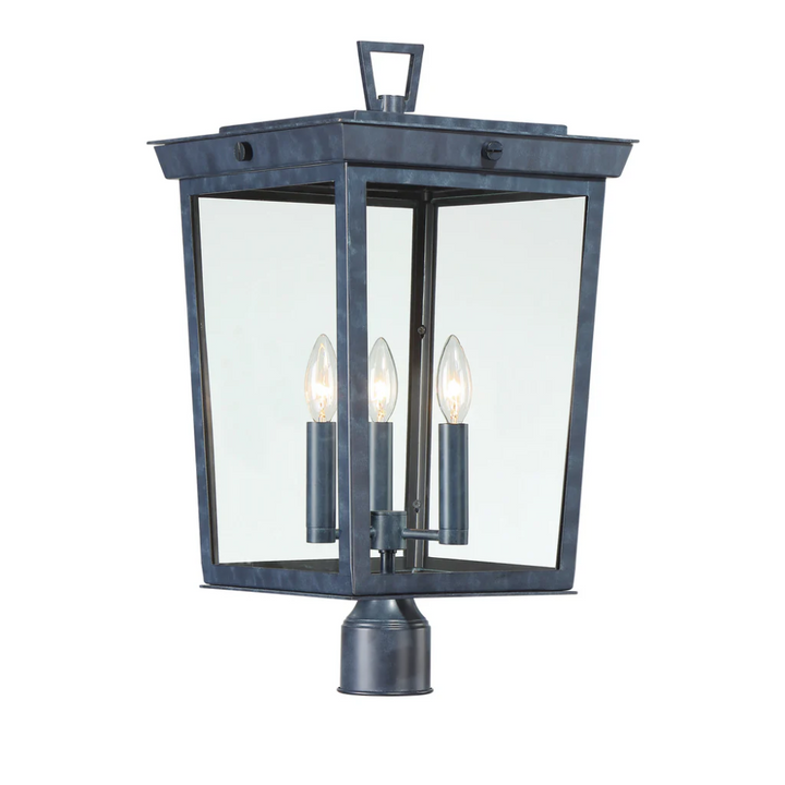 Outdoor Landscape Lighting LED 12V Low Voltage Belmont 3 Light Outdoor Post Light 12"x22.25" Stainless Steel and Glass Graphite Finish 120V 3 E12 Candelabra Base LED Bulb Sockets Casual Farmhouse Lantern for Patio, Garden, Exterior Posts