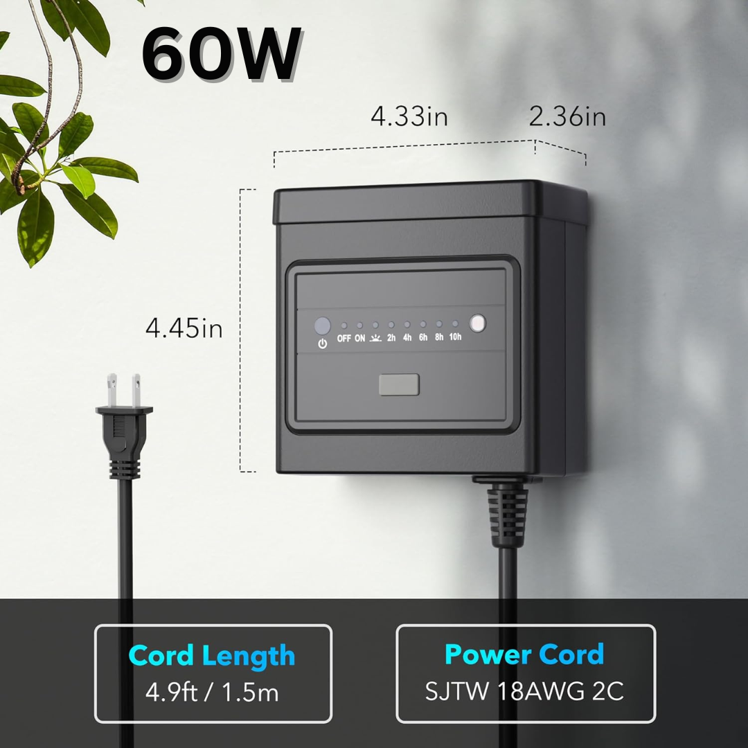 Outdoor Landscape Lighting LED 12V Low Voltage TSPA 60/120/200/300W DC12V Outputs, Low Voltage Outdoor Plastic Transformer with Photocell and Countdown Timer DC12V 60W