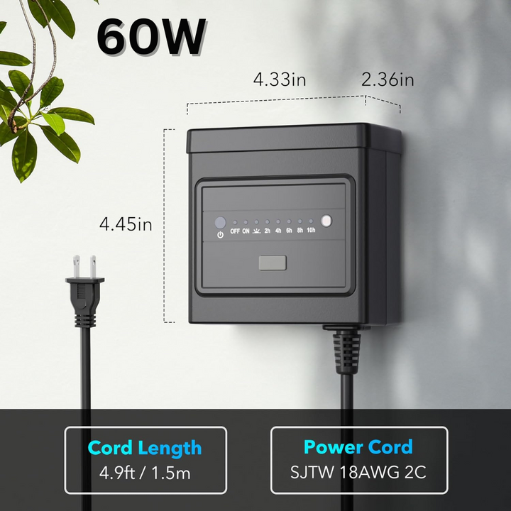 Outdoor Landscape Lighting LED 12V Low Voltage TSPA 60/120/200/300W DC12V Outputs, Low Voltage Outdoor Plastic Transformer with Photocell and Countdown Timer DC12V 60W