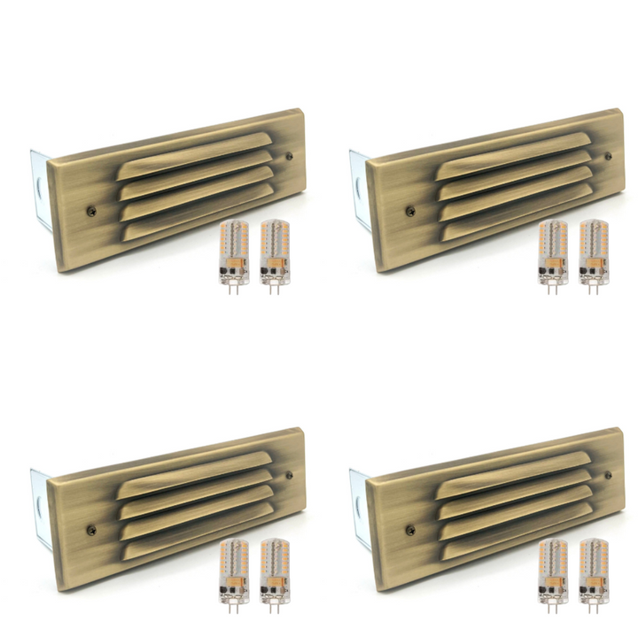 Outdoor Landscape Lighting LED 12V Low Voltage STBP04 Tulay Antique Brass Louvered Step Light 4x/8x/12x G4 4W Dimmable 2700K Package Low Voltage Landscape Lighting