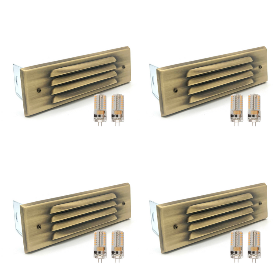Outdoor Landscape Lighting LED 12V Low Voltage STBP04 Tulay Antique Brass Louvered Step Light 4x/8x/12x G4 4W Dimmable 2700K Package Low Voltage Landscape Lighting