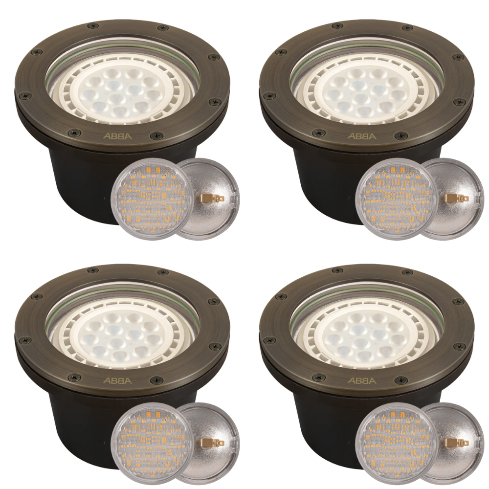Outdoor Landscape Lighting LED 12V Low Voltage UNB08 4x/8x/12x Package Cast Brass 12V Low Voltage Commercial LED In-ground Well Light IP65 Waterproof with PAR36 10W 160° 3000K Light Bulb 4 Pack Natural Brass