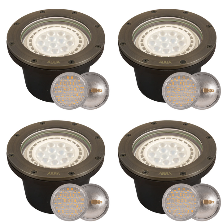 Outdoor Landscape Lighting LED 12V Low Voltage UNB08 4x/8x/12x Package Cast Brass 12V Low Voltage Commercial LED In-ground Well Light IP65 Waterproof with PAR36 10W 160° 3000K Light Bulb 4 Pack Natural Brass