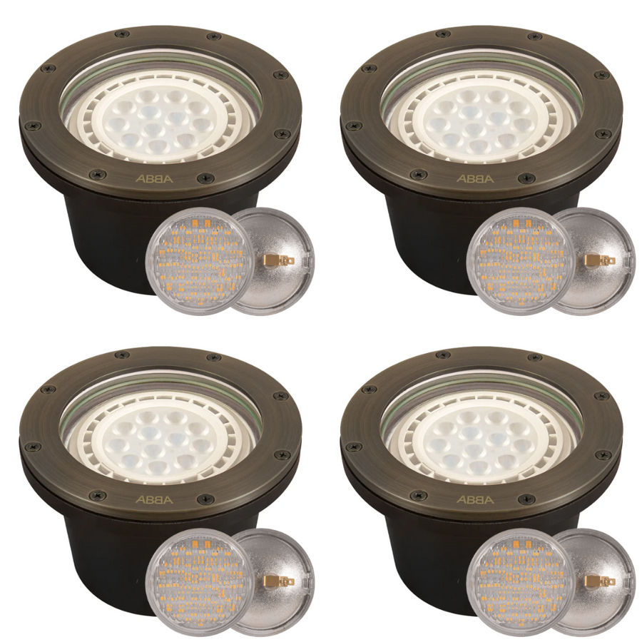 Outdoor Landscape Lighting LED 12V Low Voltage UNB08 4x/8x/12x Package Cast Brass 12V Low Voltage Commercial LED In-ground Well Light IP65 Waterproof with PAR36 10W 160° 3000K Light Bulb 4 Pack Natural Brass