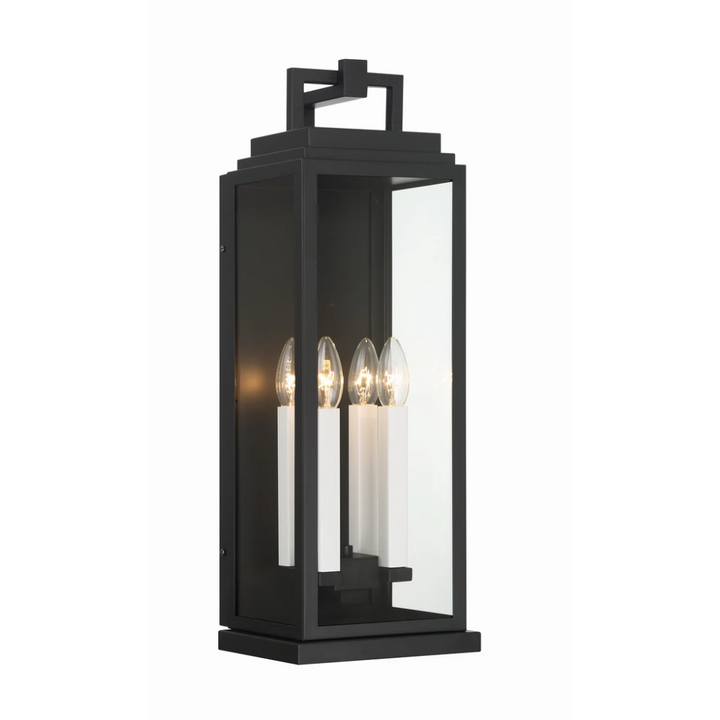 Outdoor Landscape Lighting LED 12V Low Voltage Aspen 4 Light Outdoor Sconce 7.75"x22.5" Stainless Steel and Clear Glass Matte Black Finish 120V 4 E12 Candelabra Base LED Bulb Sockets for Patio, Garden, Exterior Walls