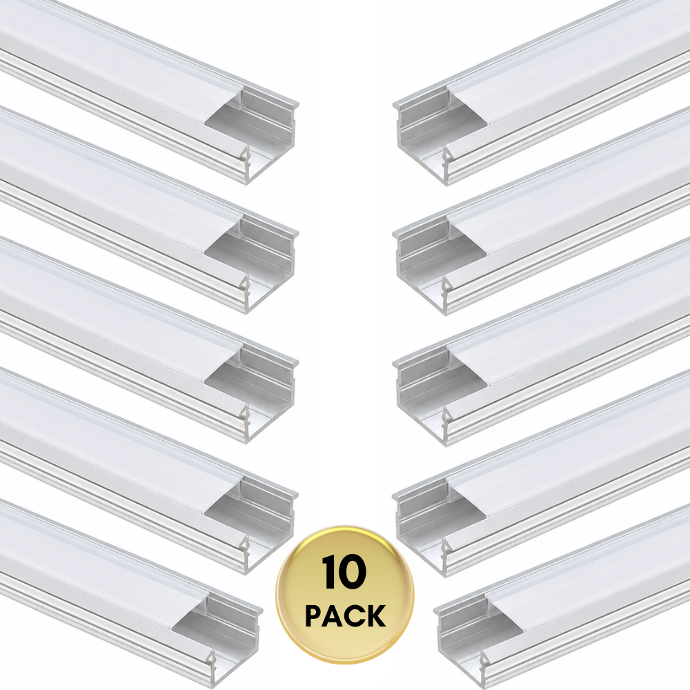 Montaje empotrado de canal de aluminio AP44M para tiras de luces LED | Paquete de 10