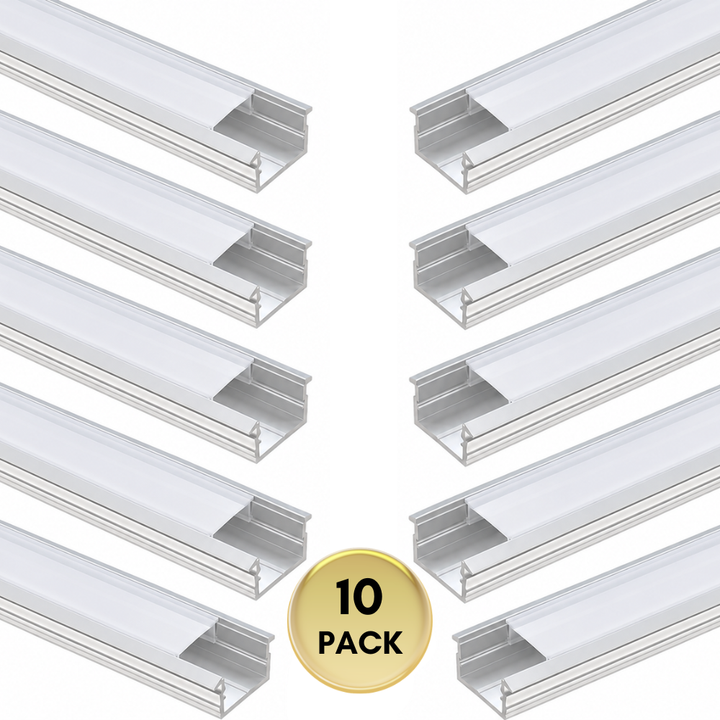 Montaje empotrado de canal de aluminio AP44M para tiras de luces LED | Paquete de 10