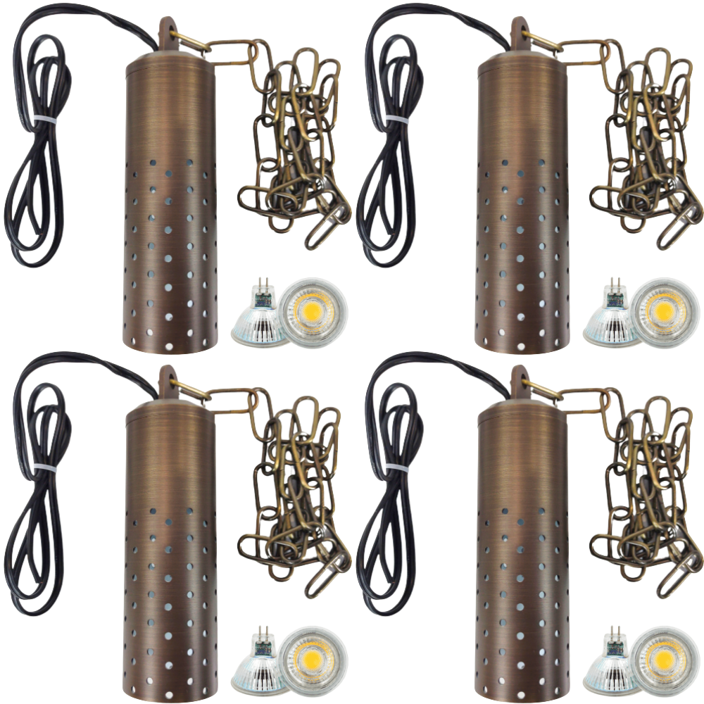 Outdoor Landscape Lighting LED 12V Low Voltage HLB09 4x/8x/12x Package 12V LED Low Voltage Brass Cylinder Pendant Light Hanging Downlight Fixture 5W 3000K Bulb 4 Pack