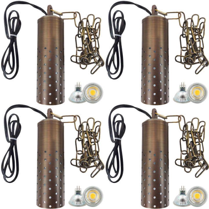 Outdoor Landscape Lighting LED 12V Low Voltage HLB09 4x/8x/12x Package 12V LED Low Voltage Brass Cylinder Pendant Light Hanging Downlight Fixture 5W 3000K Bulb 4 Pack
