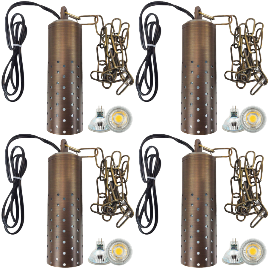 Outdoor Landscape Lighting LED 12V Low Voltage HLB09 4x/8x/12x Package 12V LED Low Voltage Brass Cylinder Pendant Light Hanging Downlight Fixture 5W 3000K Bulb 4 Pack