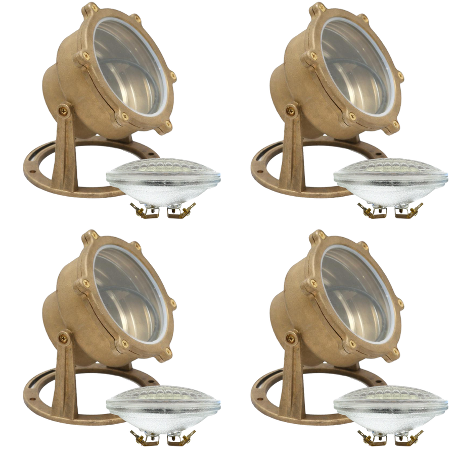 Outdoor Landscape Lighting LED 12V Low Voltage ULB02 4x/8x/12x Package Cast Brass LED 12V Low Voltage Underwater Pond Light IP68 Waterproof with PAR36 10W 160° 3000K Bulb 4 Pack
