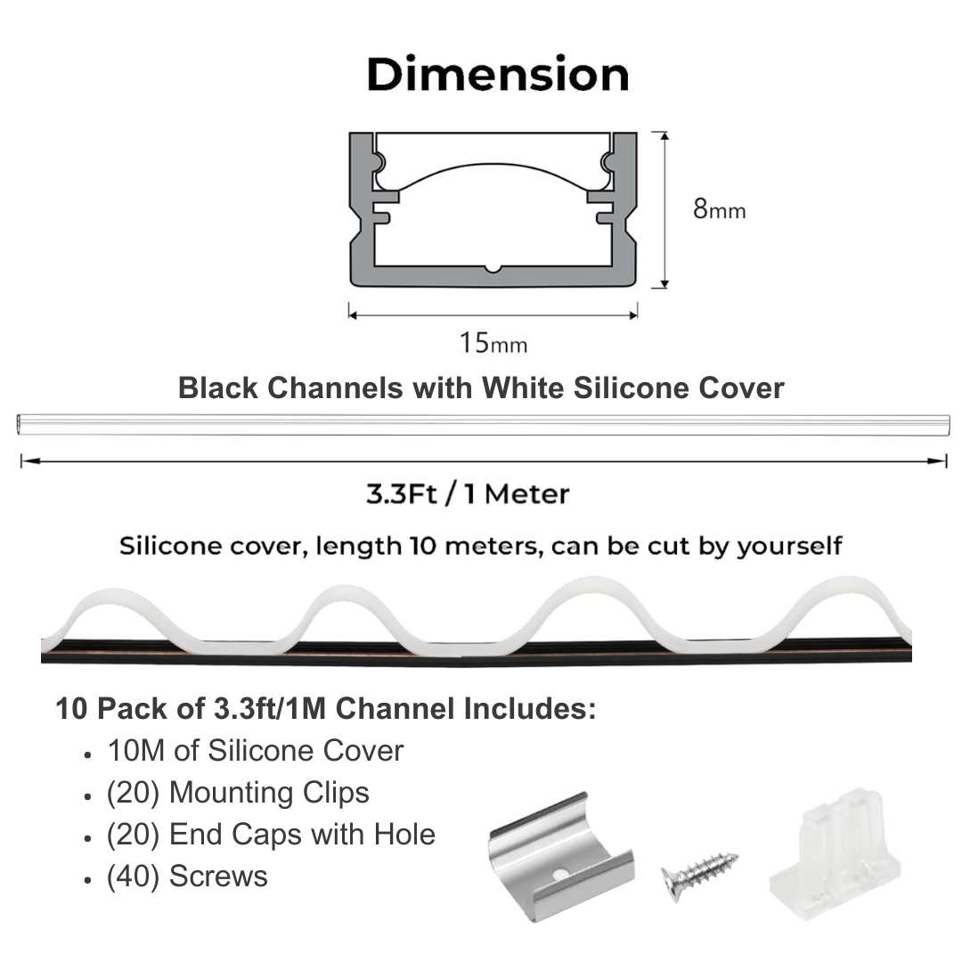 Outdoor Landscape Lighting LED 12V Low Voltage AC10 U-Shaped Aluminum Channel with Plastic or Silicone Diffuser Cover 3.3FT/1M For Max 13mm Width LED Strip Lights Pack of 6/10/20