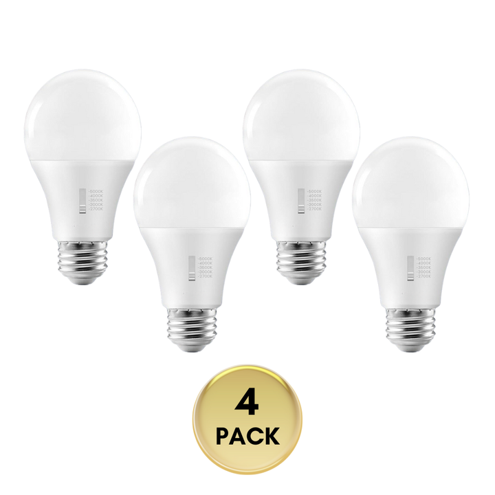 Outdoor Landscape Lighting LED 12V Low Voltage E26 A19 11W 120V Line Voltage 5CCT 2700K/3000K/3500K/4000K/5000K Bulbs Package Dimmable CRI90 Energy Saving High Voltage Medium Base Light Bulb 4 Pack