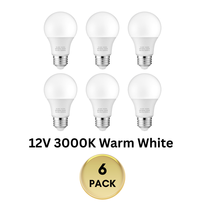 Outdoor Landscape Lighting LED 12V Low Voltage E26 6W 12V-24V 3000K/5000K 600LM AC/DC LED Shatterproof Bulbs 6-Pack Non-Dimmable Energy Saving Low Voltage Light Bulb 6-Pack 6W Warm White 3000K