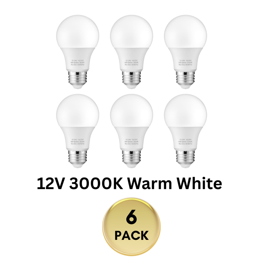 Outdoor Landscape Lighting LED 12V Low Voltage E26 6W 12V-24V 3000K/5000K 600LM AC/DC LED Shatterproof Bulbs 6-Pack Non-Dimmable Energy Saving Low Voltage Light Bulb 6-Pack 6W Warm White 3000K