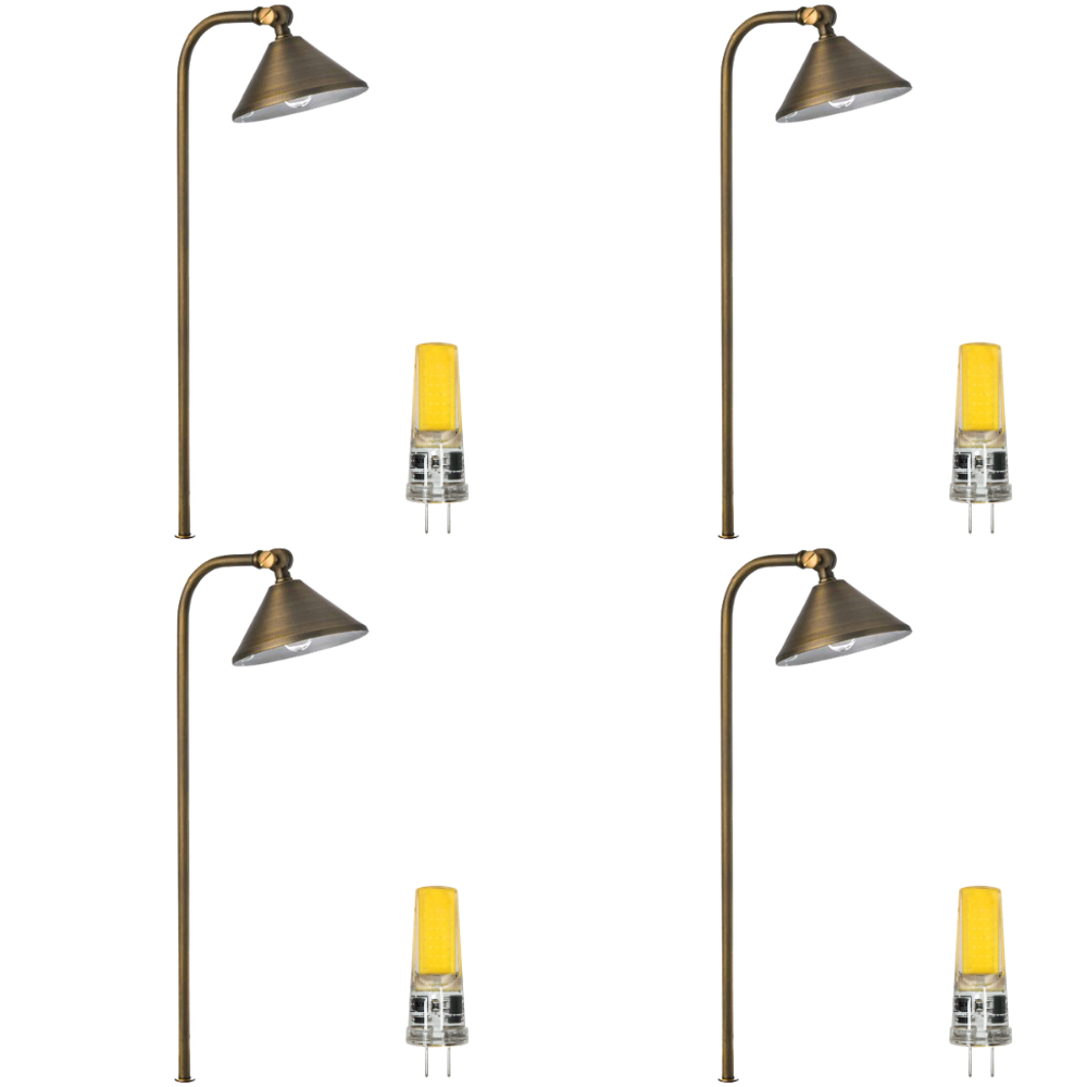 Outdoor Landscape Lighting LED 12V Low Voltage PLB05 4x/8x/12x Package LED 12V Low Voltage Landscape Brass Lighting Directional Pathway Light with G4 2W 3000K Bulb 4 Pack
