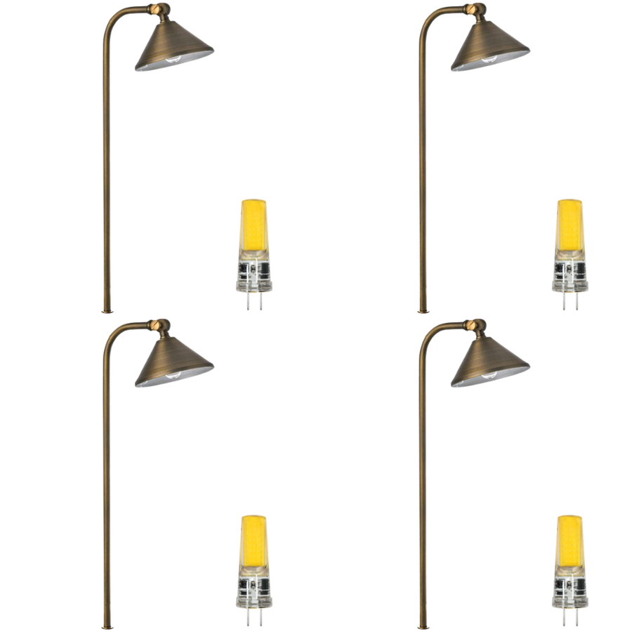 Outdoor Landscape Lighting LED 12V Low Voltage PLB05 4x/8x/12x Package LED 12V Low Voltage Landscape Brass Lighting Directional Pathway Light with G4 2W 3000K Bulb 4 Pack