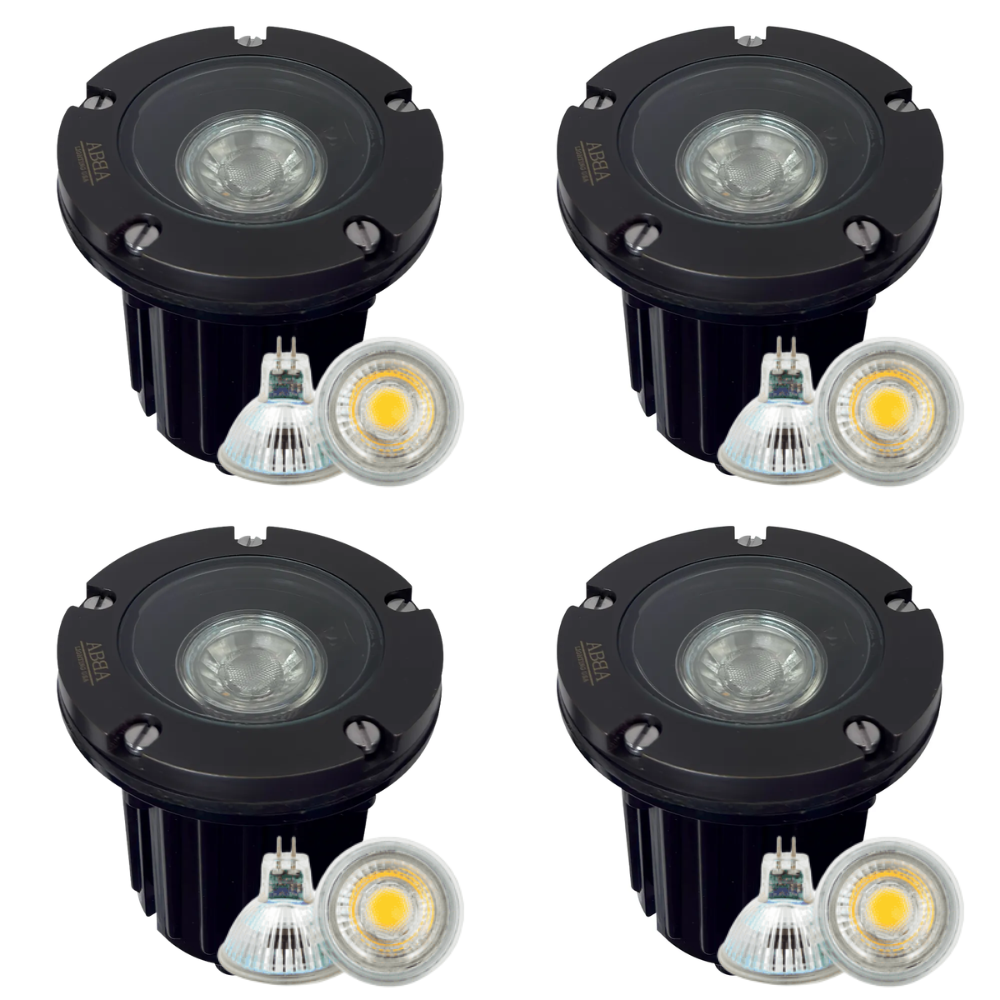 Outdoor Landscape Lighting LED 12V Low Voltage UNB04 4x/8x/12x Package Cast Brass 12V Low Voltage Round LED In-Ground Well Light IP65 Waterproof with MR16 5W 3000K Bulb Black Brass 4 Pack