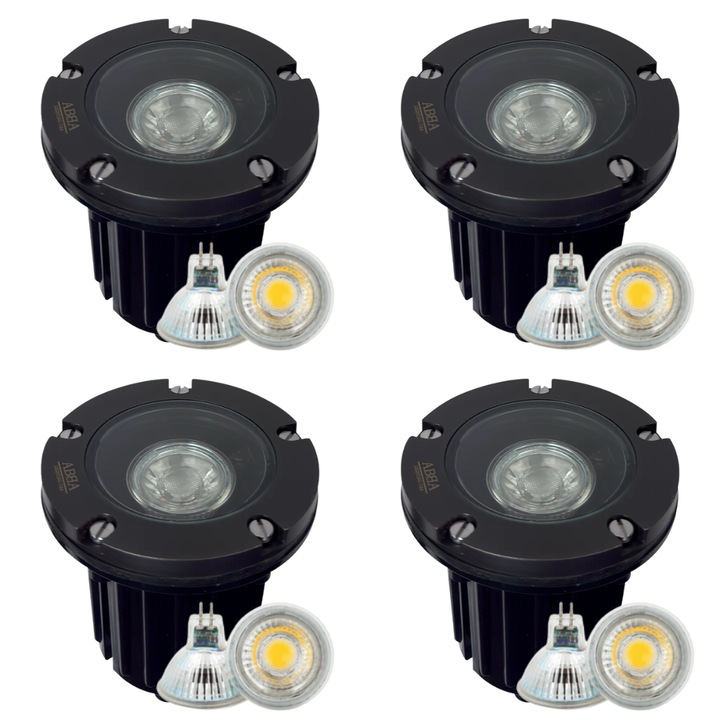 Outdoor Landscape Lighting LED 12V Low Voltage UNB04 4x/8x/12x Package Cast Brass 12V Low Voltage Round LED In-Ground Well Light IP65 Waterproof with MR16 5W 3000K Bulb Black Brass 4 Pack