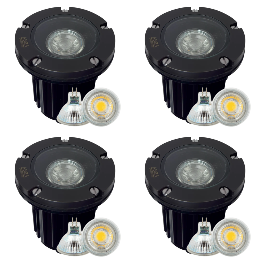 Outdoor Landscape Lighting LED 12V Low Voltage UNB04 4x/8x/12x Package Cast Brass 12V Low Voltage Round LED In-Ground Well Light IP65 Waterproof with MR16 5W 3000K Bulb Black Brass 4 Pack