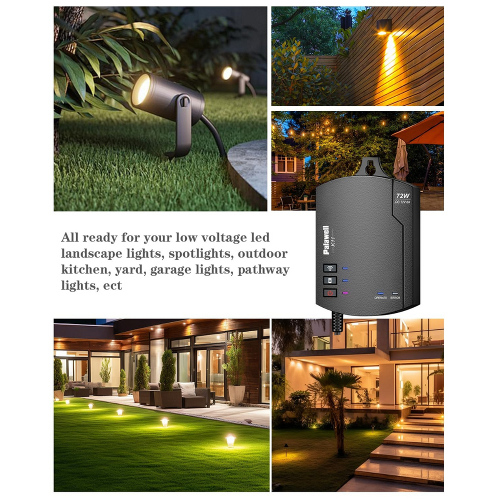 Outdoor Landscape Lighting LED 12V Low Voltage TSWDC72 72W DC12V Smart Wi-Fi 2.4GHz, Low Voltage Outdoor Transformer, Works with Alexa and Google Assistant