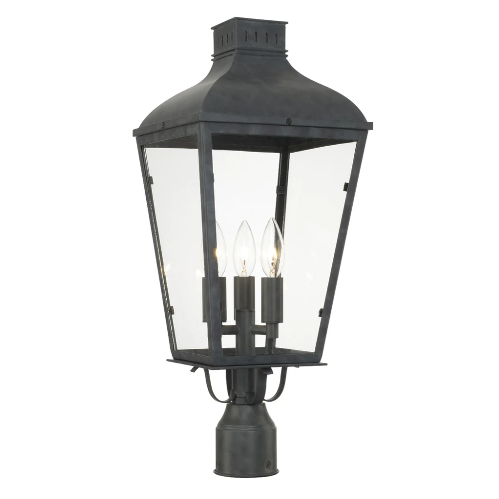 Outdoor Landscape Lighting LED 12V Low Voltage Dumont 3 Light Outdoor Post Light 9.25"x23" Stainless Steel and Glass Graphite Finish 120V 3 E12 Candelabra Base LED Bulb Sockets Casual Farmhouse Lantern for Patio, Garden, Exterior Posts