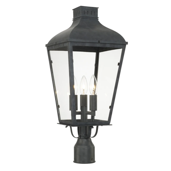 Outdoor Landscape Lighting LED 12V Low Voltage Dumont 3 Light Outdoor Post Light 9.25"x23" Stainless Steel and Glass Graphite Finish 120V 3 E12 Candelabra Base LED Bulb Sockets Casual Farmhouse Lantern for Patio, Garden, Exterior Posts