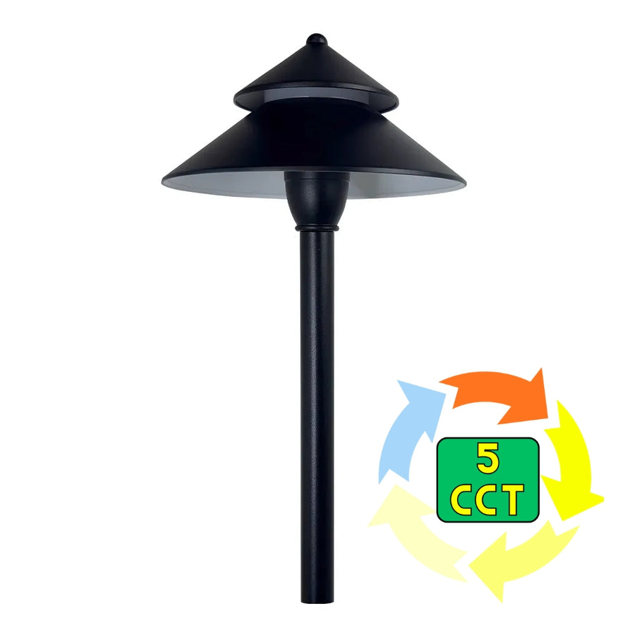 Outdoor Landscape Lighting LED 12V Low Voltage CDPA77 3W 12V-24V AC/DC Low Voltage Two-Tier Mushroom Hat 5CCT Integrated LED Aluminum Path Light