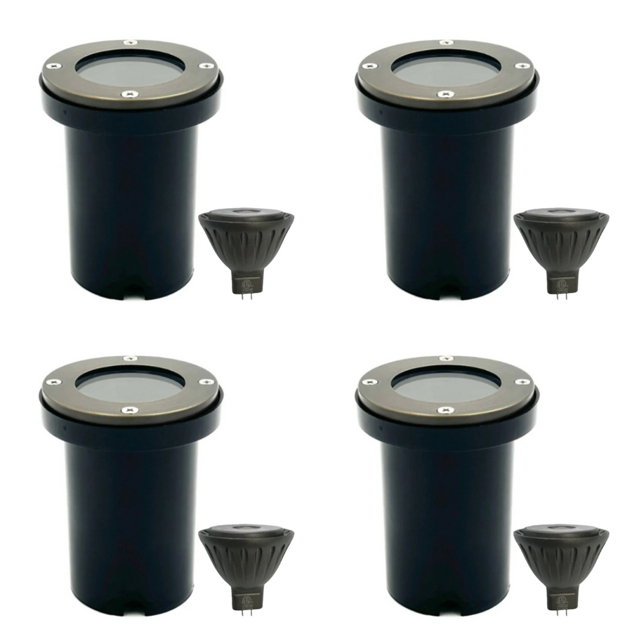 Outdoor Landscape Lighting LED 12V Low Voltage UNBP06 Rein Brown Brass In-Ground Well Light 4x/8x/12x MR16 5W Dimmable 2700K Package Low Voltage Outdoor Lighting 4 Pack