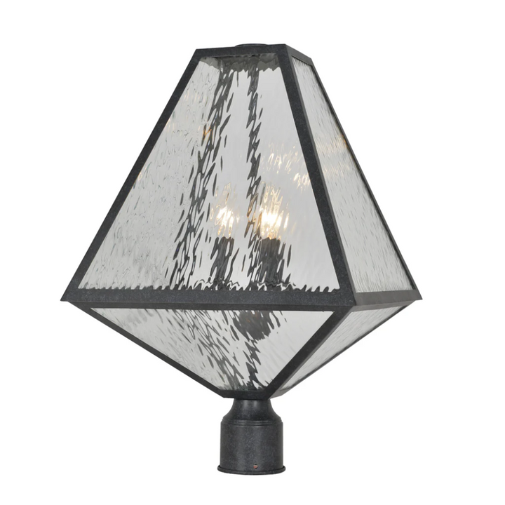 Outdoor Landscape Lighting LED 12V Low Voltage Brian Patrick Flynn Glacier 3 Light Outdoor Post Light 14"x21" Stainless Steel and Water Glass Charcoal Black Finish 120V 3 E12 Candelabra Base LED Bulb Sockets Casual Farmhouse Lantern for Patio, Garden, Exterior Posts